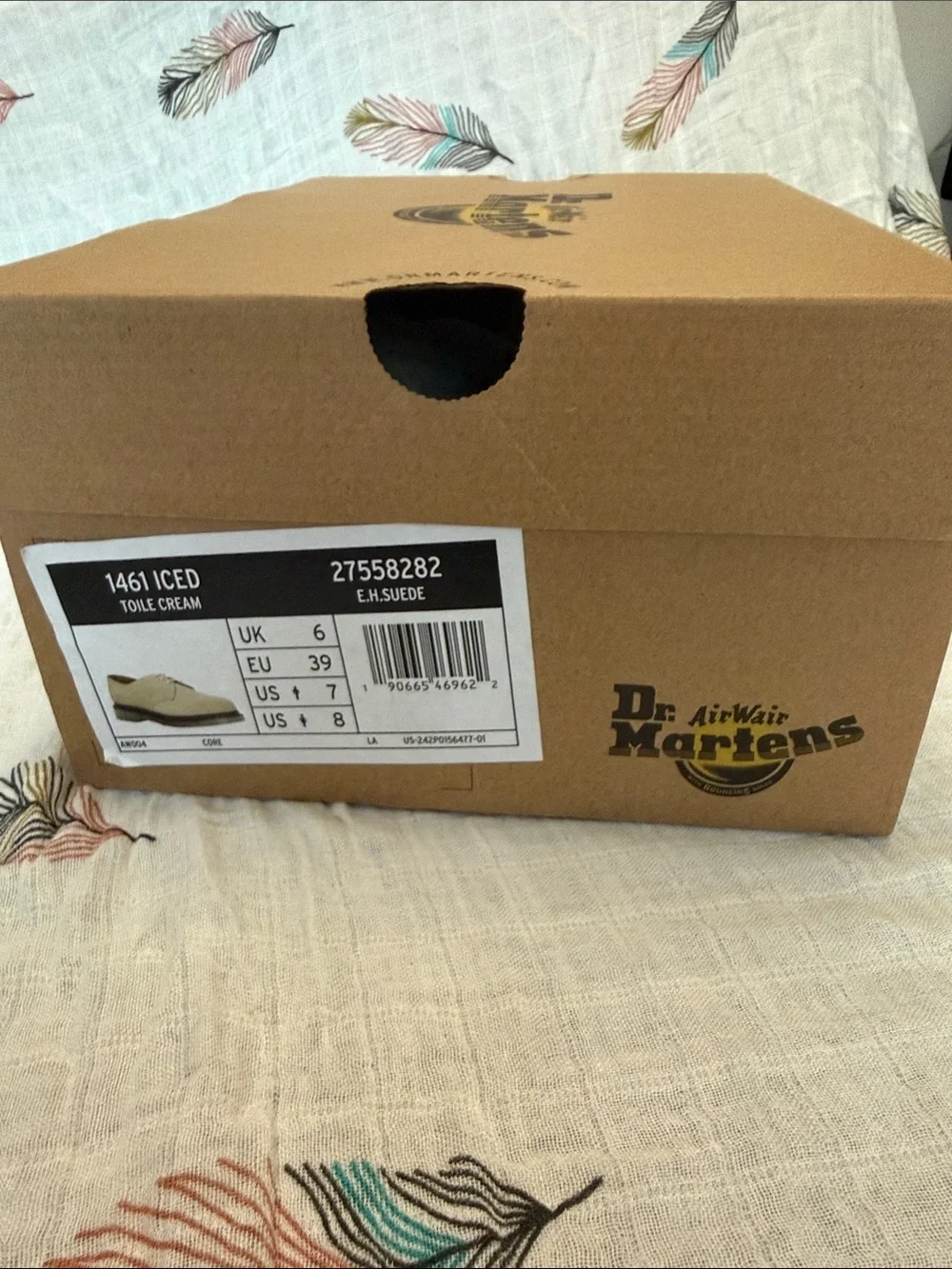 Dr. Martens 1461 Cream Suede Derby Shoes with Contrasting Stitch